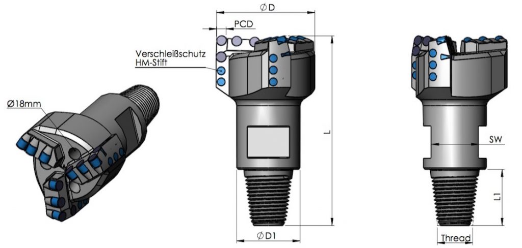 Datenblatt PCD-Drehbohrkronen mit API-Gewinde